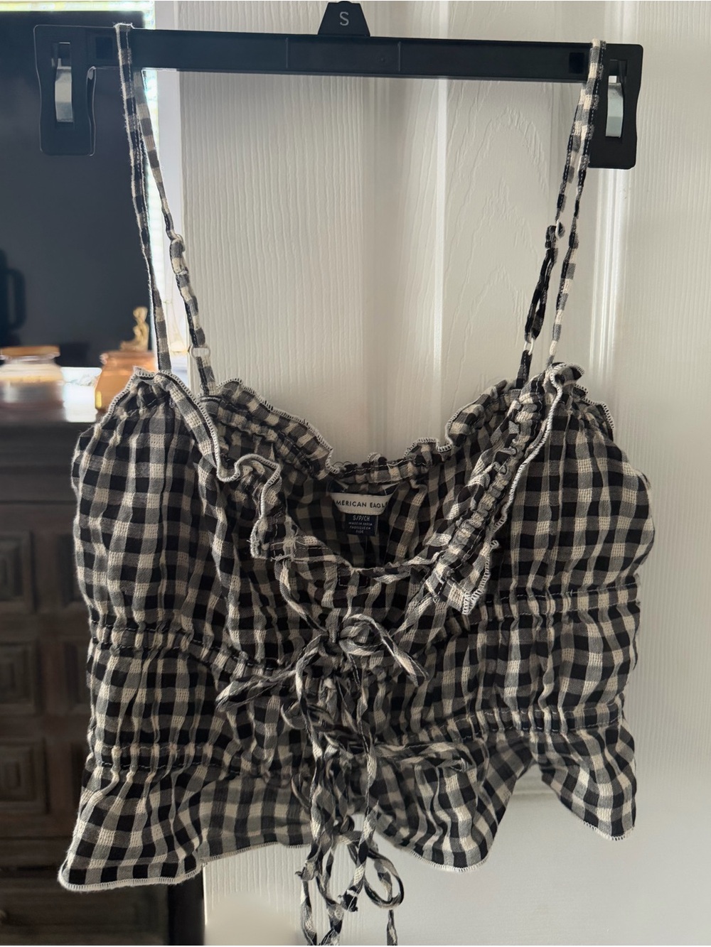 American Eagle Outfitters Black & White Gingham Tie-Front Crop Camisole